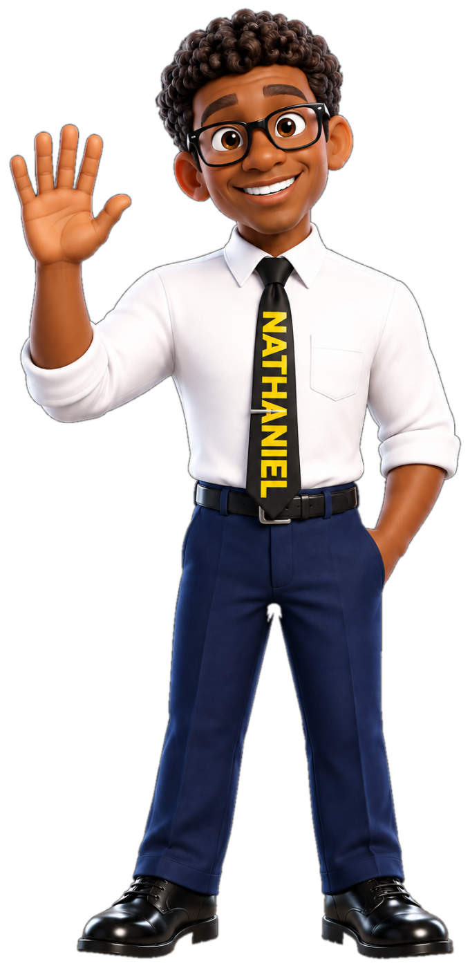 Nathaniel, the 3D Review Director mascot waving hello